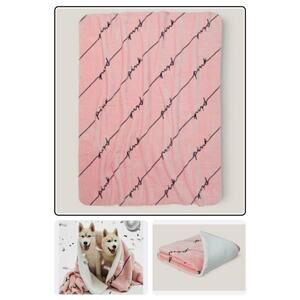 VICTORIA'S SECRET PINK Sherpa Fleece Blanket 50x60 Logo Script Throw Plush Soft
